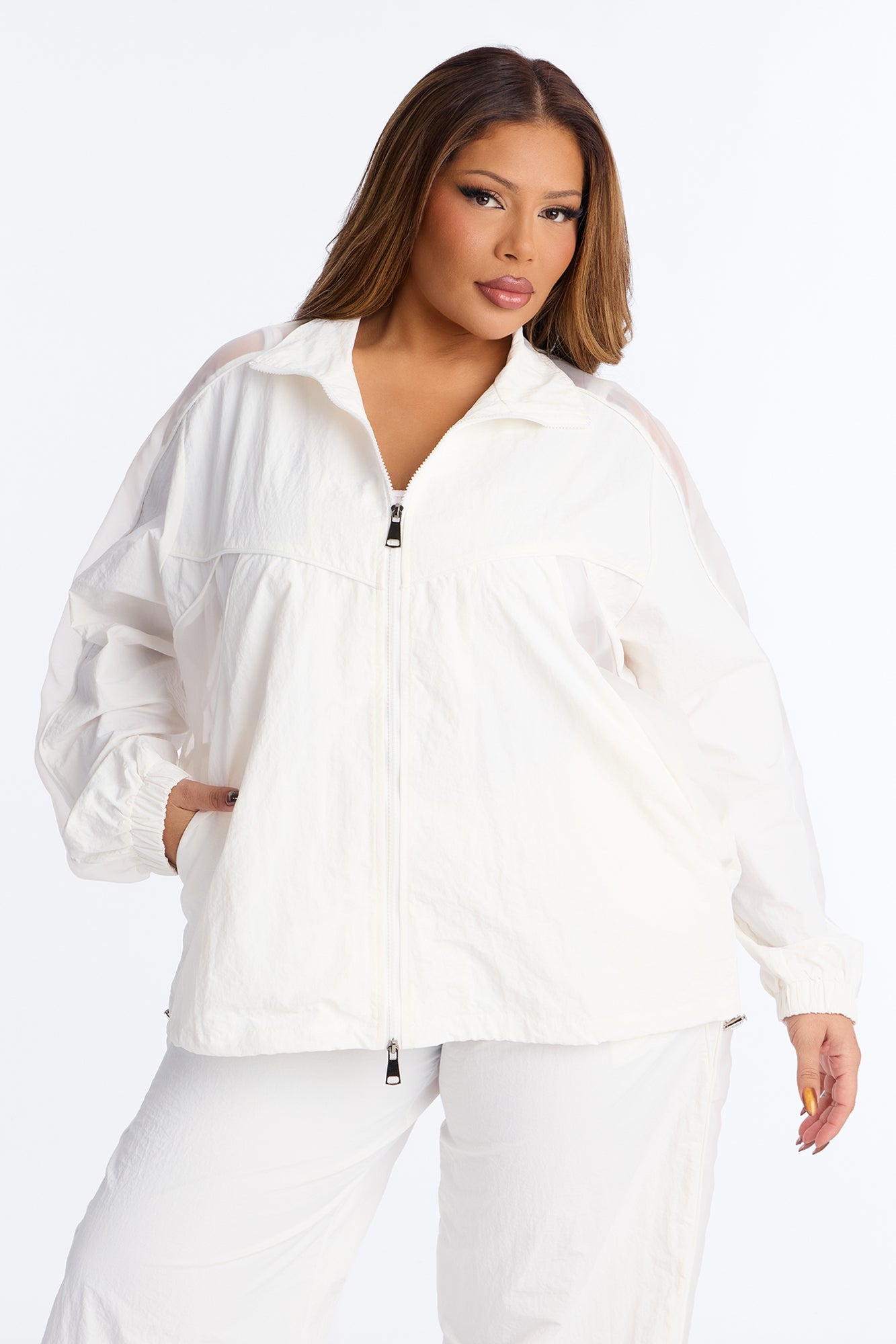 No Days Off Sheer Windbreaker Jacket - White