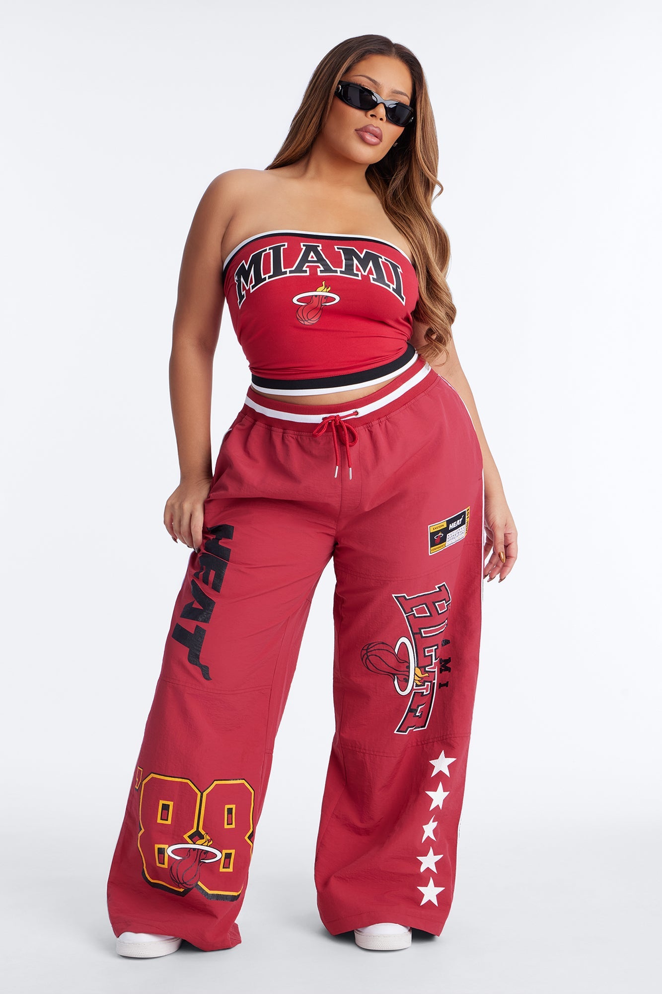 NBA Miami Heat Patchwork Cargo Wide Leg Pant - Red