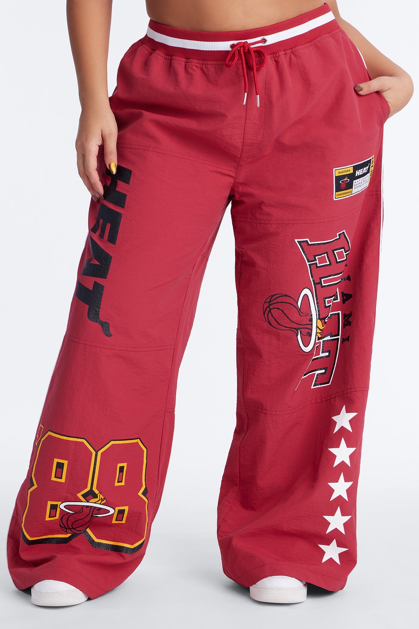 NBA Miami Heat Patchwork Cargo Wide Leg Pant - Red