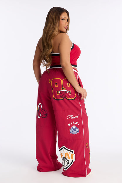 NBA Miami Heat Patchwork Cargo Wide Leg Pant - Red
