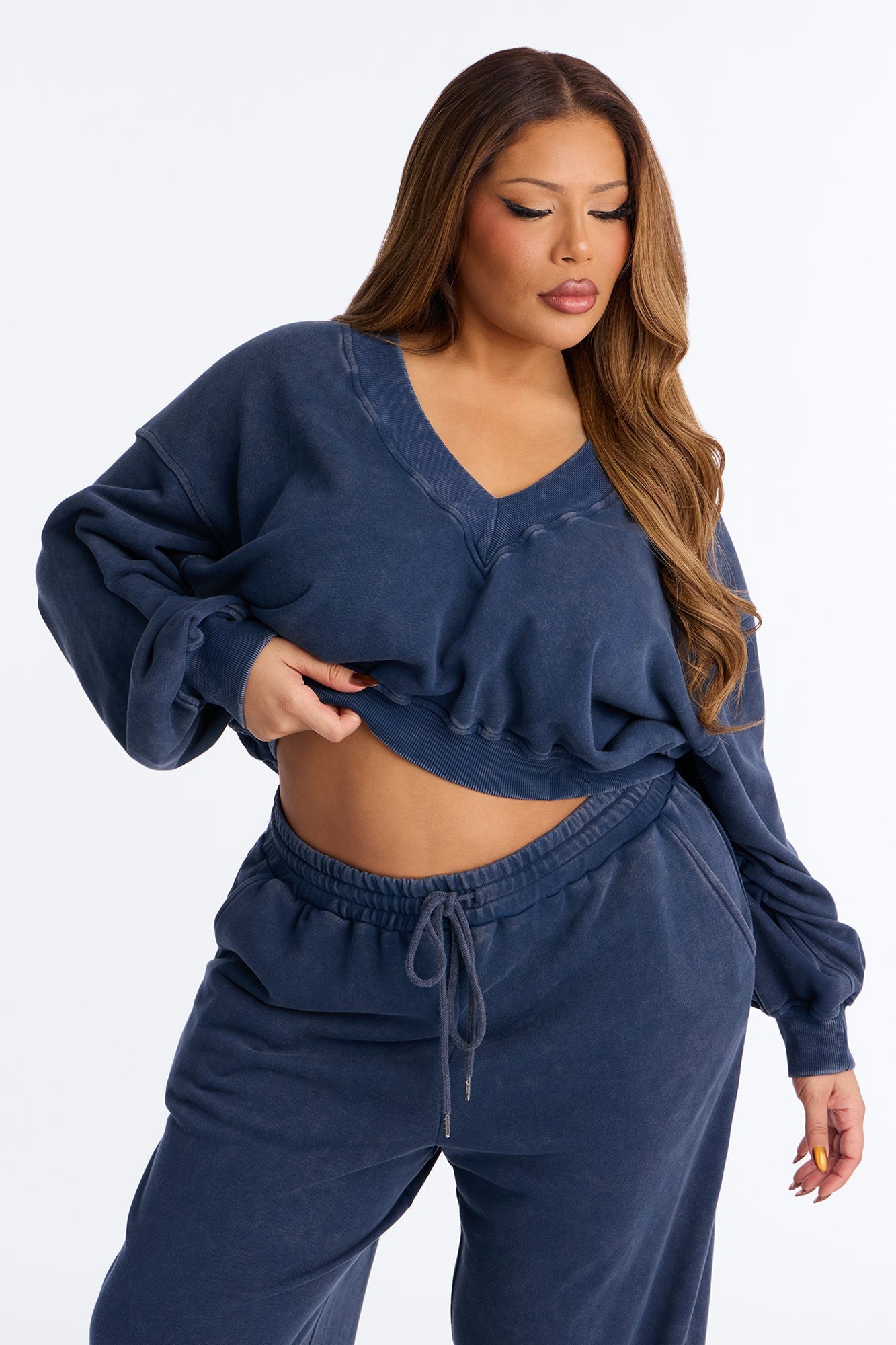 Angelica Washed French Terry Pant Set - Navy
