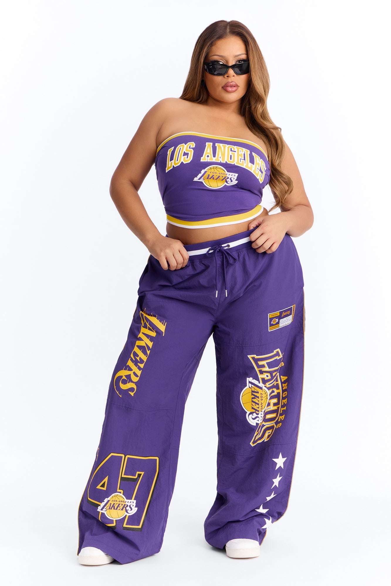 NBA LA Lakers Patchwork Cargo Wide Leg Pant - Purple