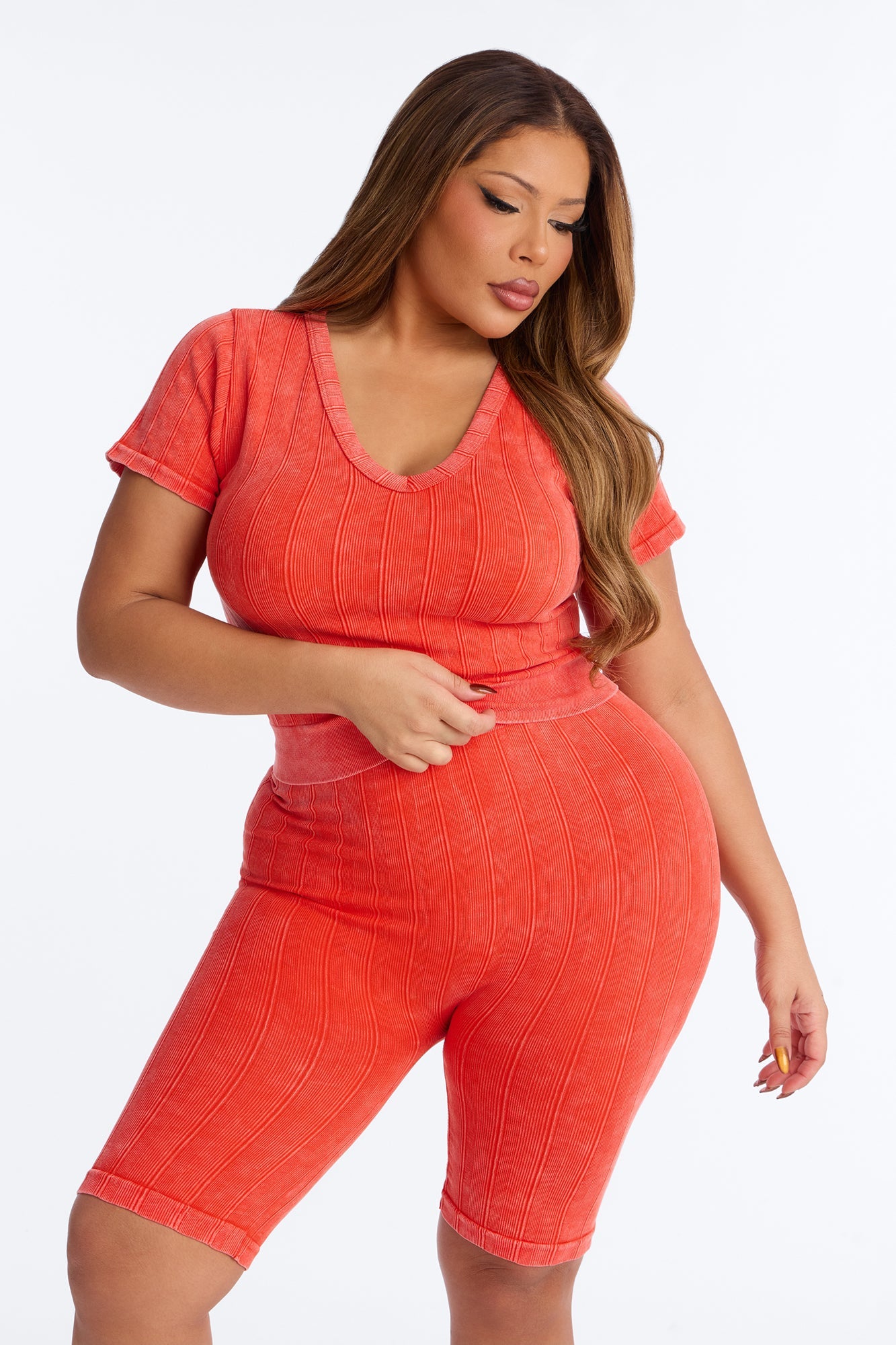 Alisha Seamless Biker Short Set - Orange