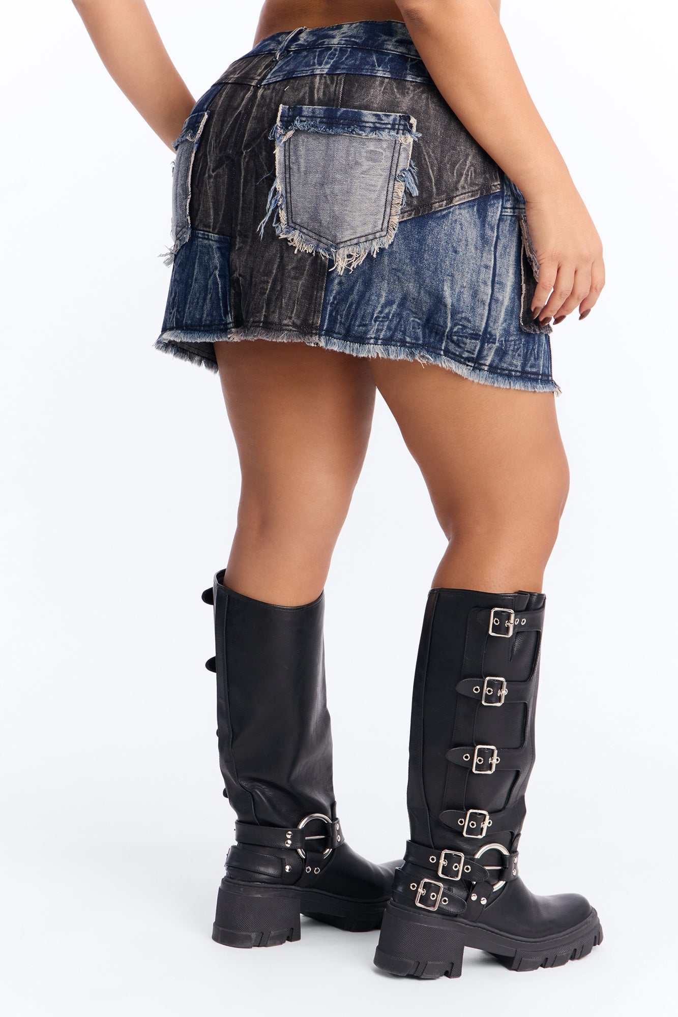 Rebel Hero Patchwork Mini Skirt - Dark Wash
