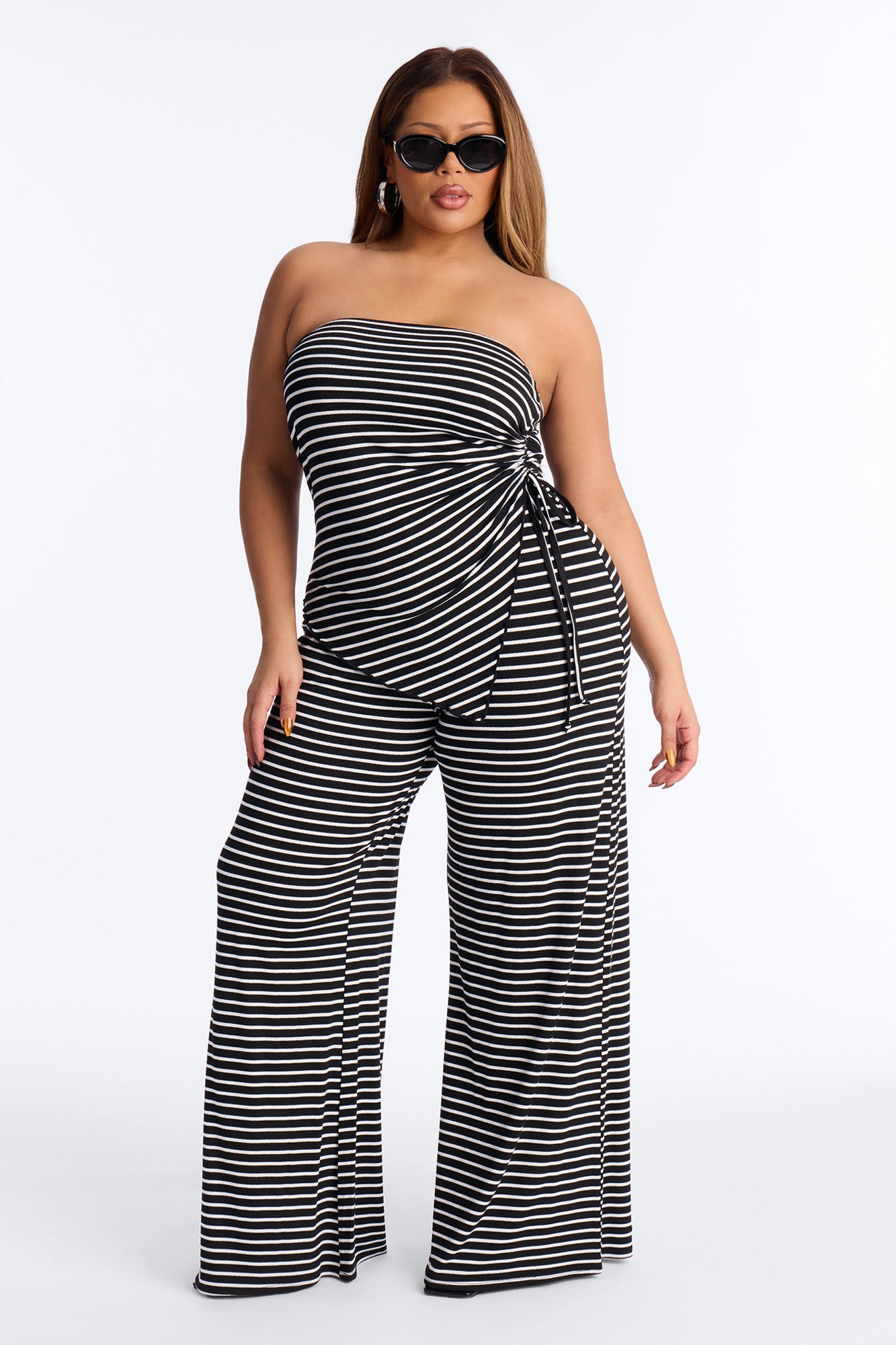 Athena Striped Pant Set - Black/White