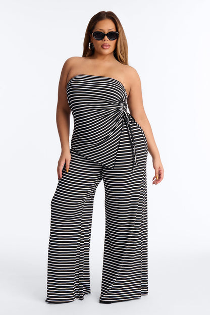 Athena Striped Pant Set - Black/White