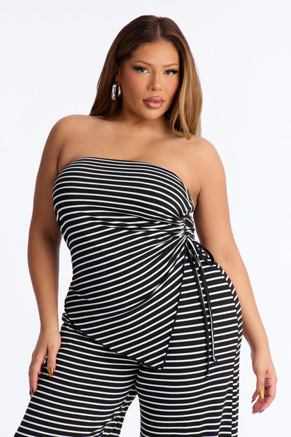 Athena Striped Pant Set - Black/White