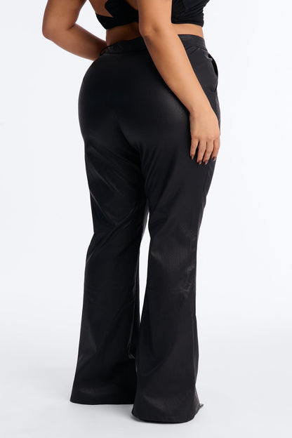 Wine Date Faux Leather Flare Pant - Black