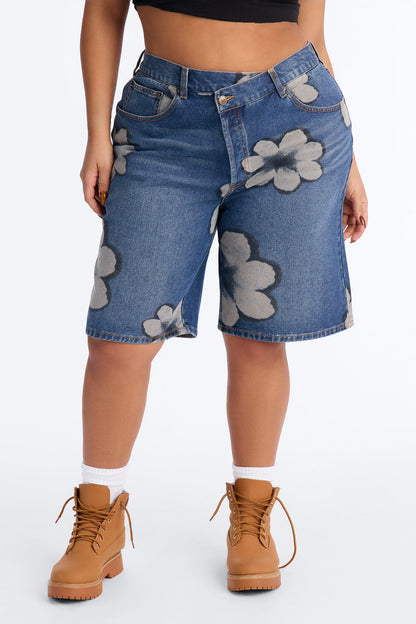 Born To Bloom Crossover Denim Jorts - Dark Wash