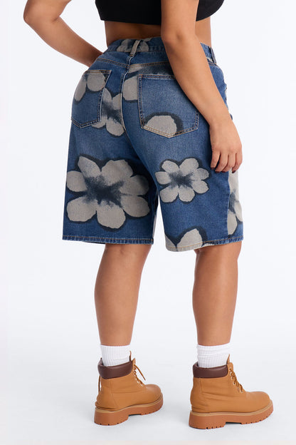 Born To Bloom Crossover Denim Jorts - Dark Wash