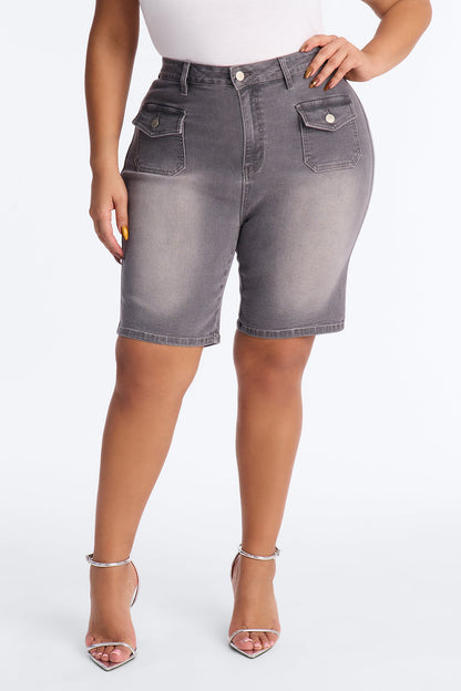 Shocker Tinted Stretch Denim Bermuda Shorts - Grey