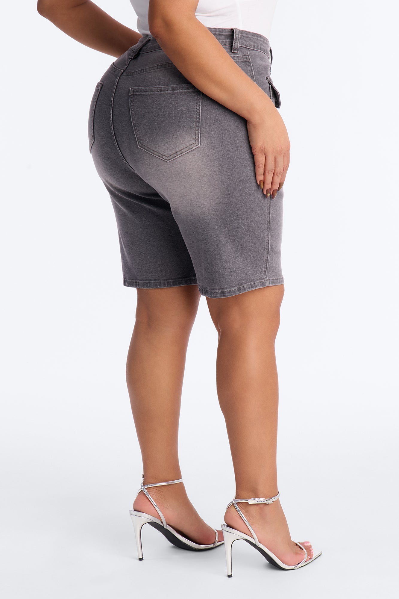 Shocker Tinted Stretch Denim Bermuda Shorts - Grey