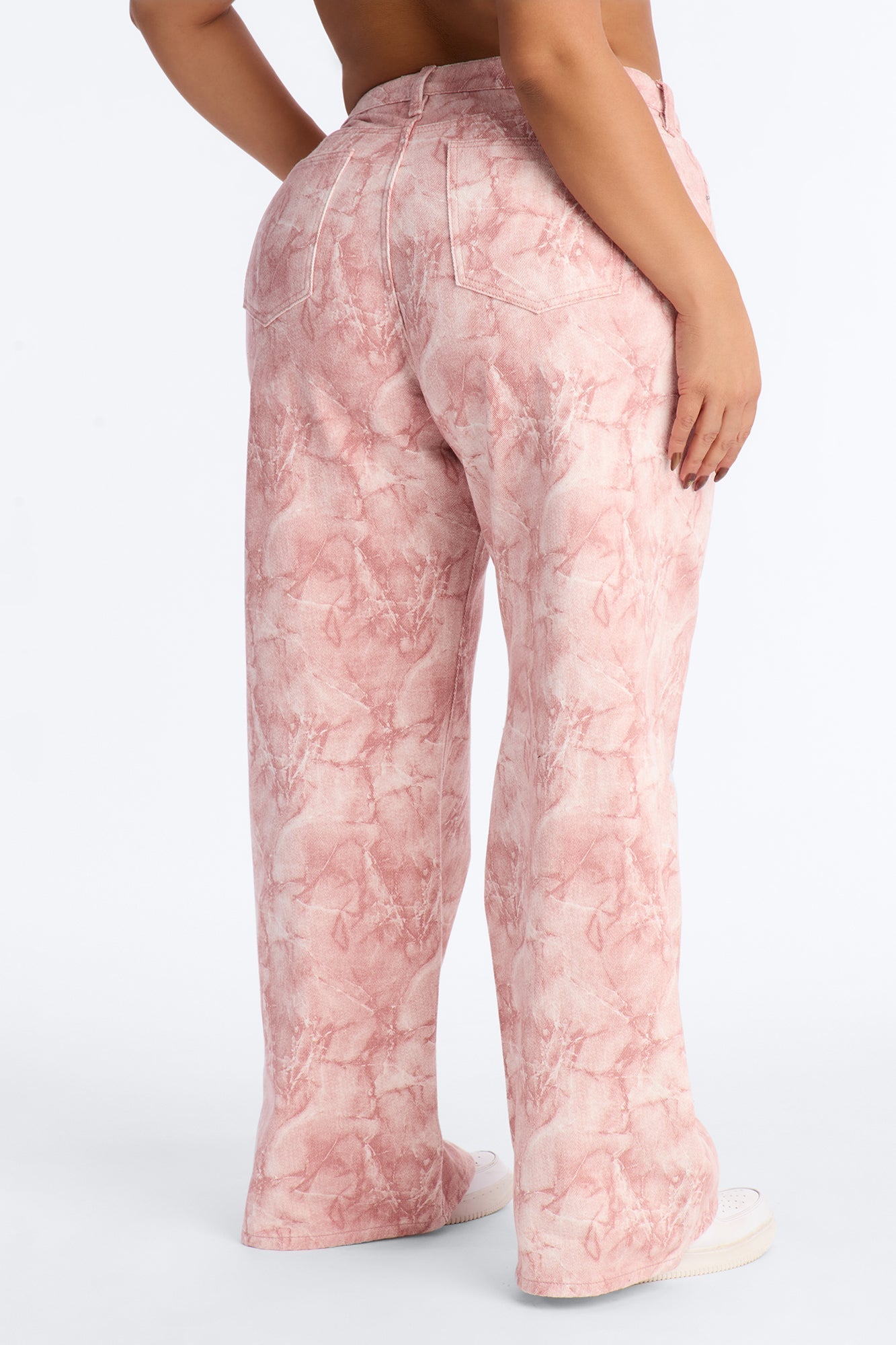 Learn To Love Printed Wide Leg Jeans - Pink/combo