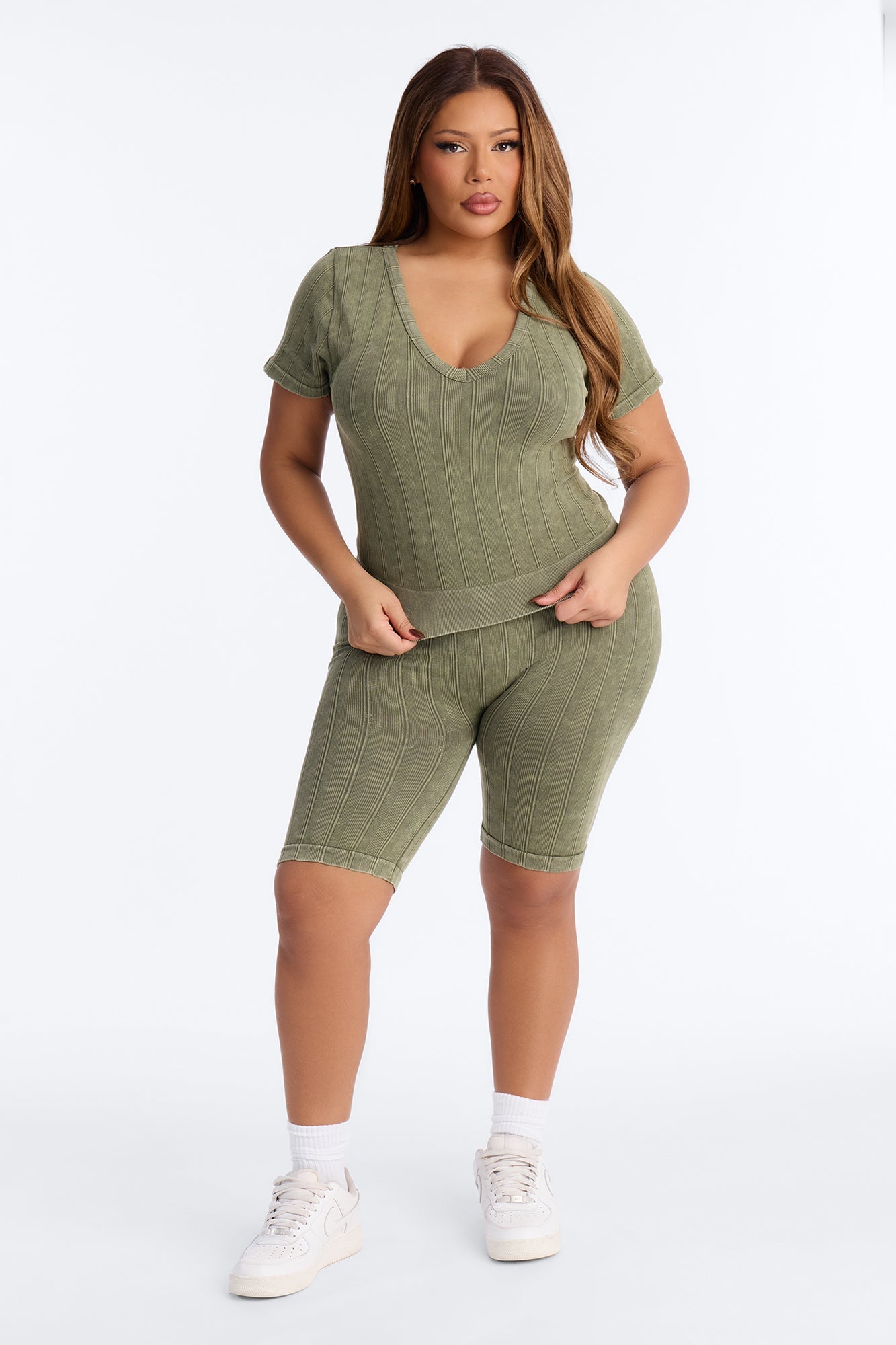 Alisha Seamless Biker Short Set - Olive