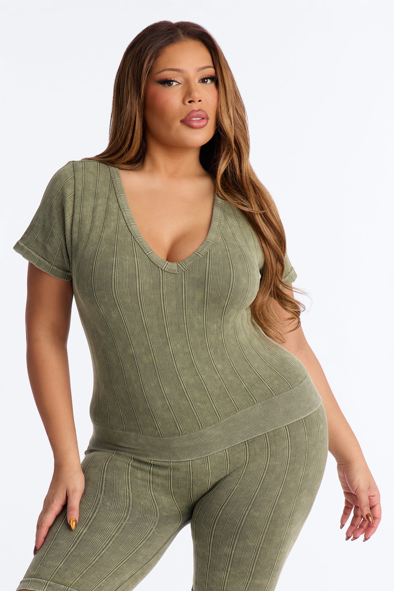 Alisha Seamless Biker Short Set - Olive