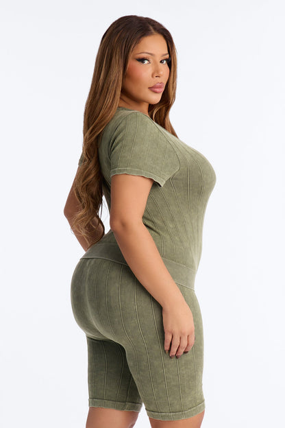 Alisha Seamless Biker Short Set - Olive