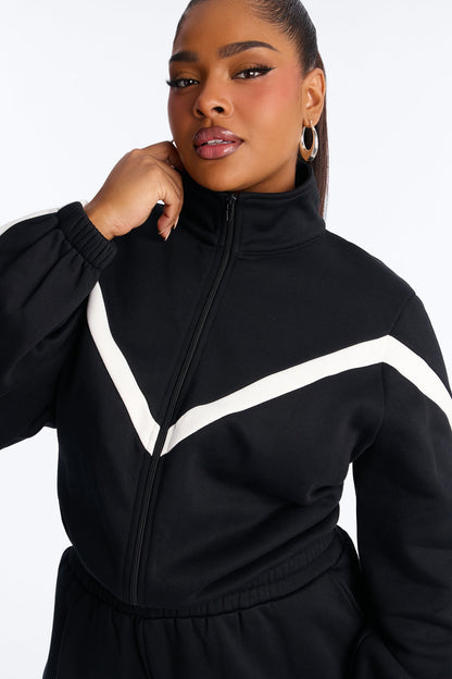 Feel It Out Fleece Wide Leg Jumpsuit - Black/White