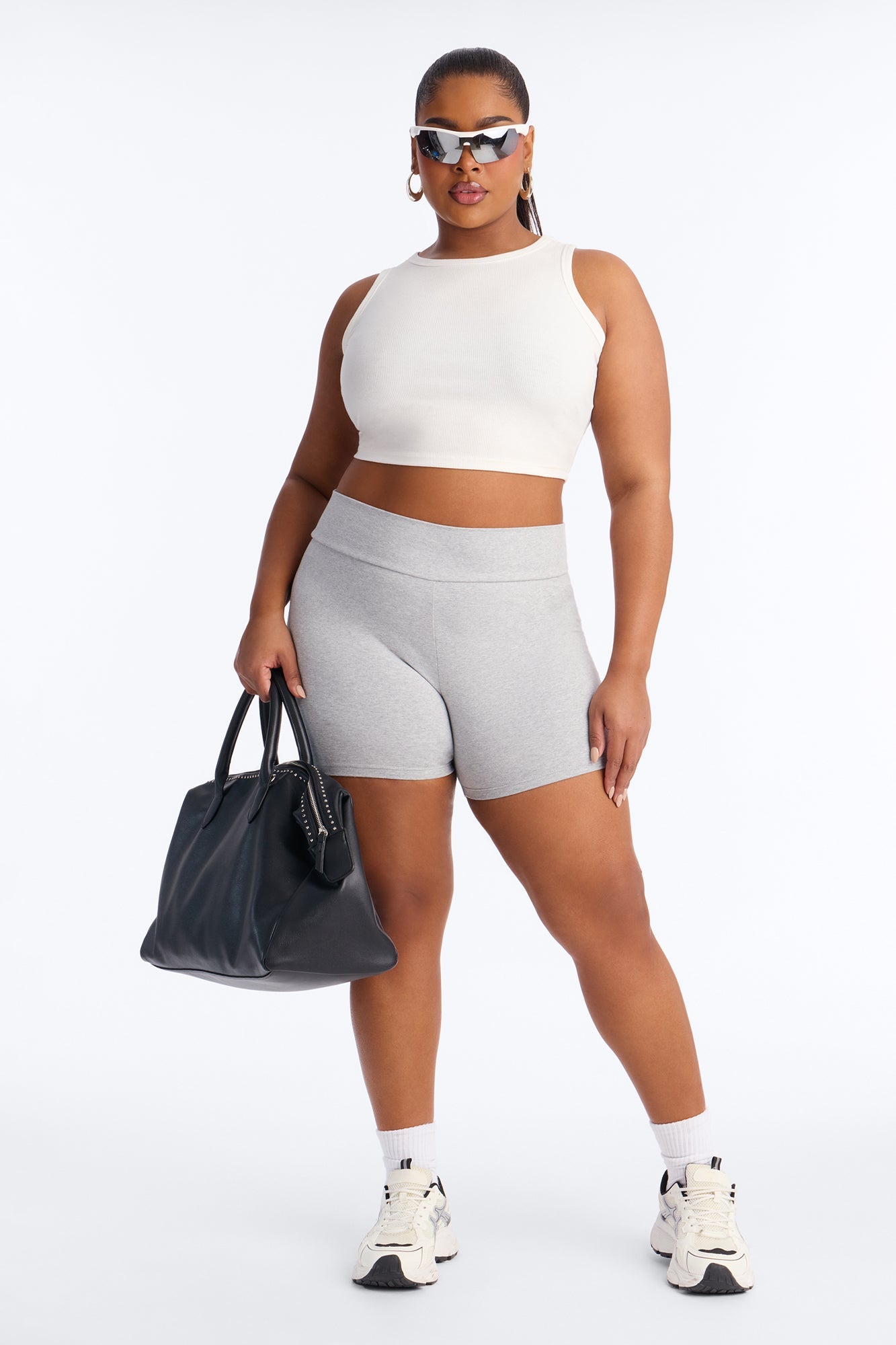 Quinn Mid Rise Everyday Cotton Biker Short 5″ - Heather Grey