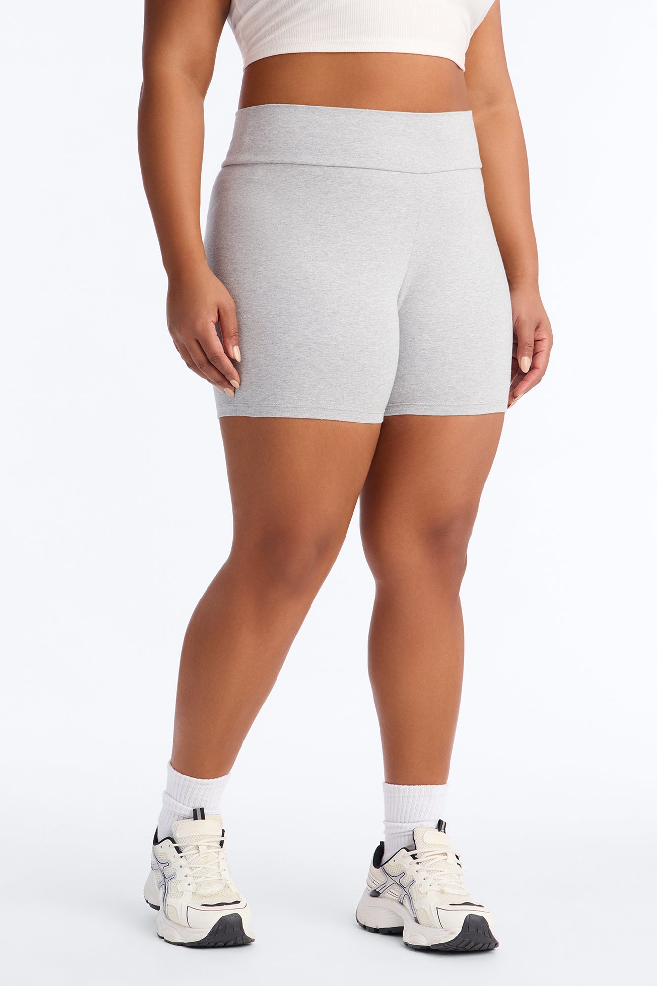 Quinn Mid Rise Everyday Cotton Biker Short 5″ - Heather Grey