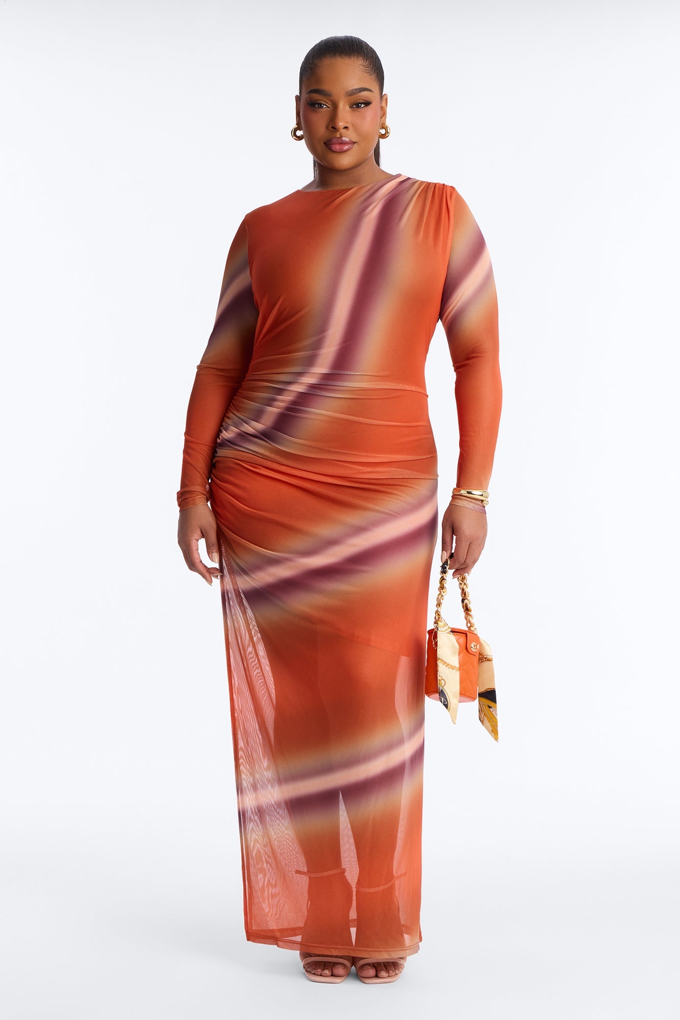 Clara Long Sleeve Maxi Dress - Orange/combo