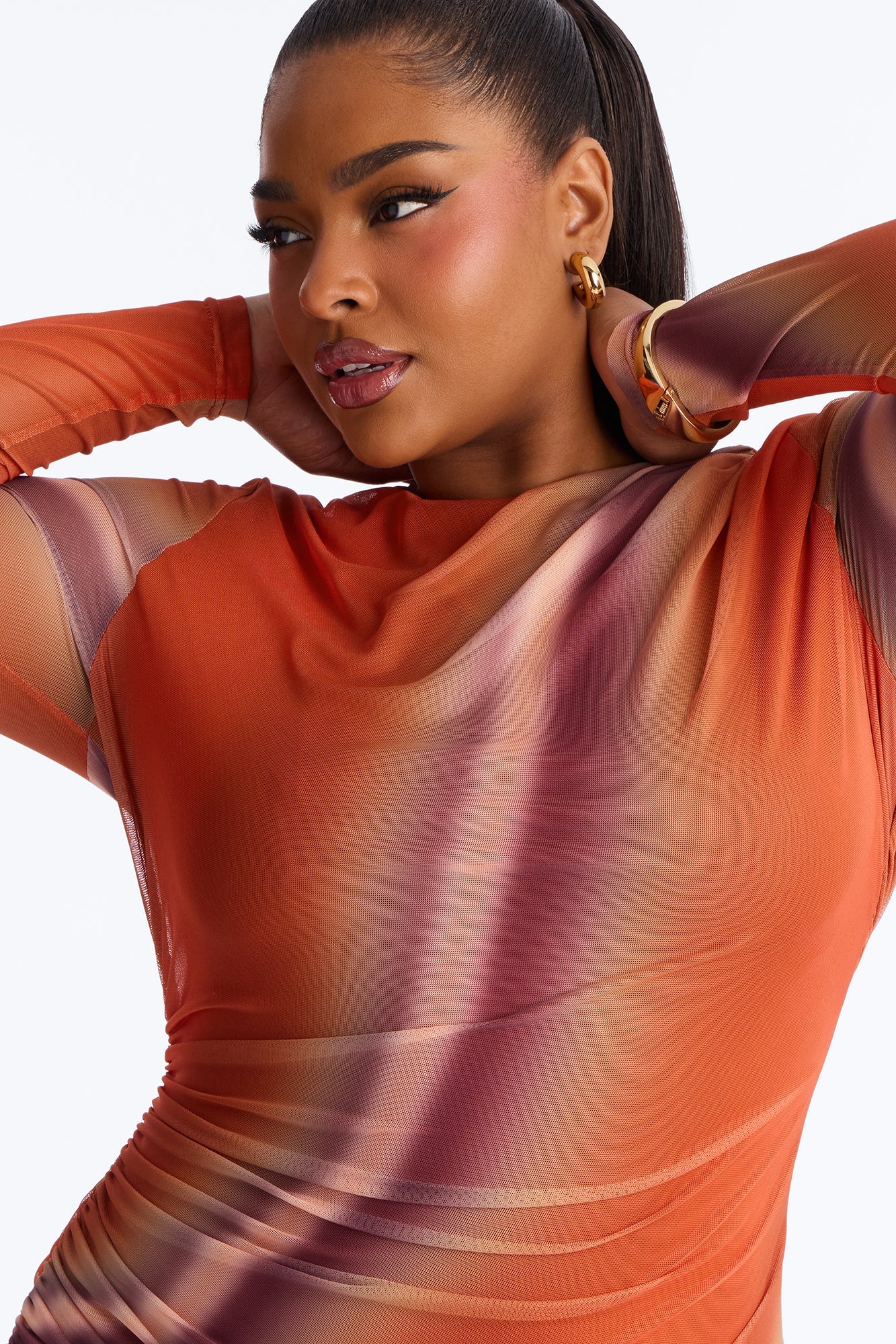Clara Long Sleeve Maxi Dress - Orange/combo