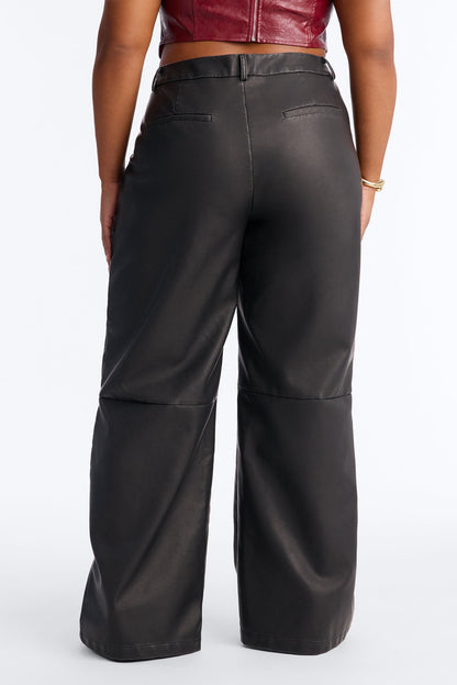 Double Down Faux Leather Wide Leg Pant 33″ - Black
