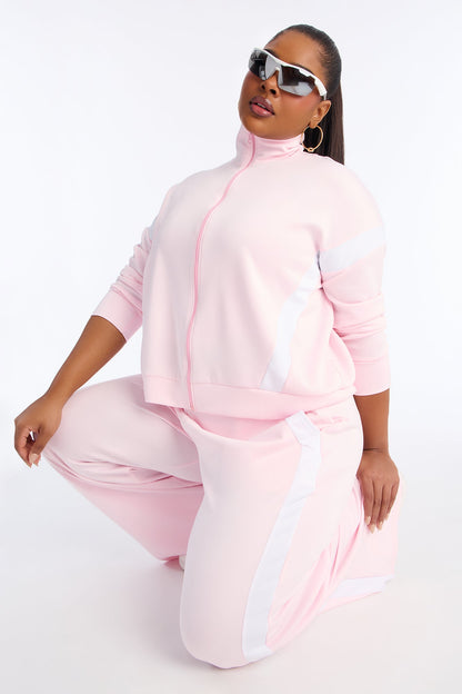 Stacy Scuba Zip Up Pant Set - Pink