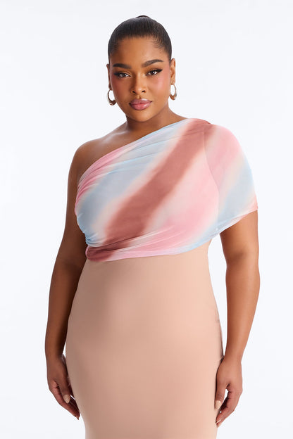 Amelia One Shoulder Maxi Dress Set - Tan/Multi