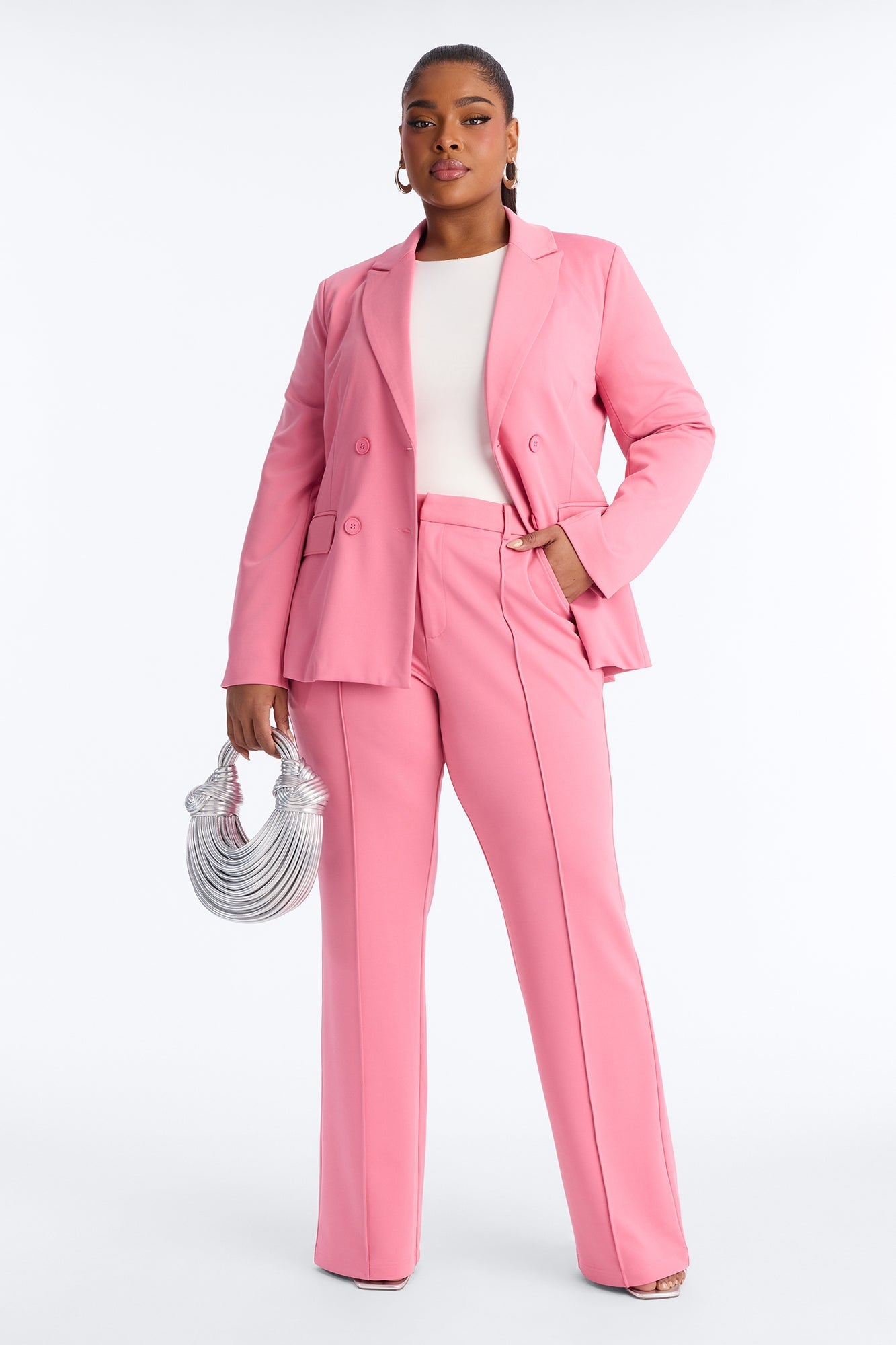 Business Per Usual Double Breasted Blazer Pant Set - Pink