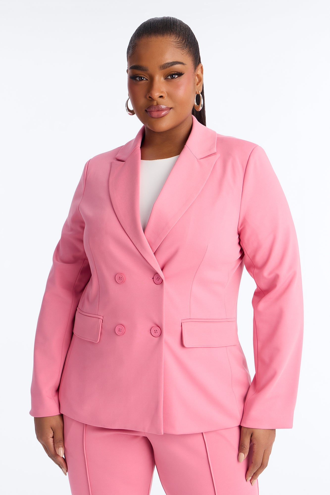 Business Per Usual Double Breasted Blazer Pant Set - Pink
