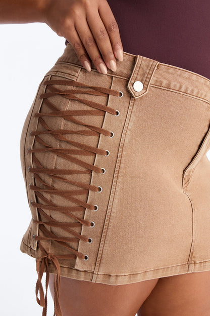 After Hours Lace Up Mini Skirt - Khaki