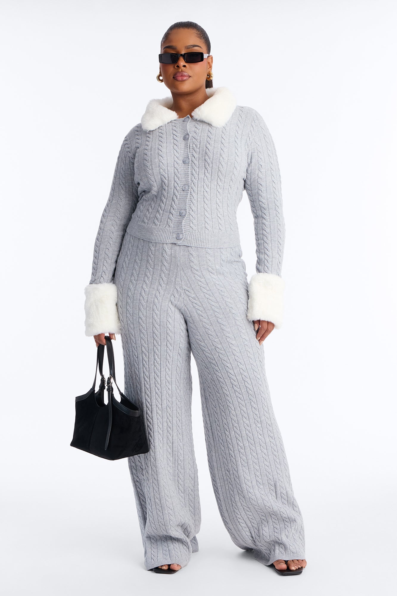 Cozy Vibe Faux Fur Sweater Pant Set - Grey