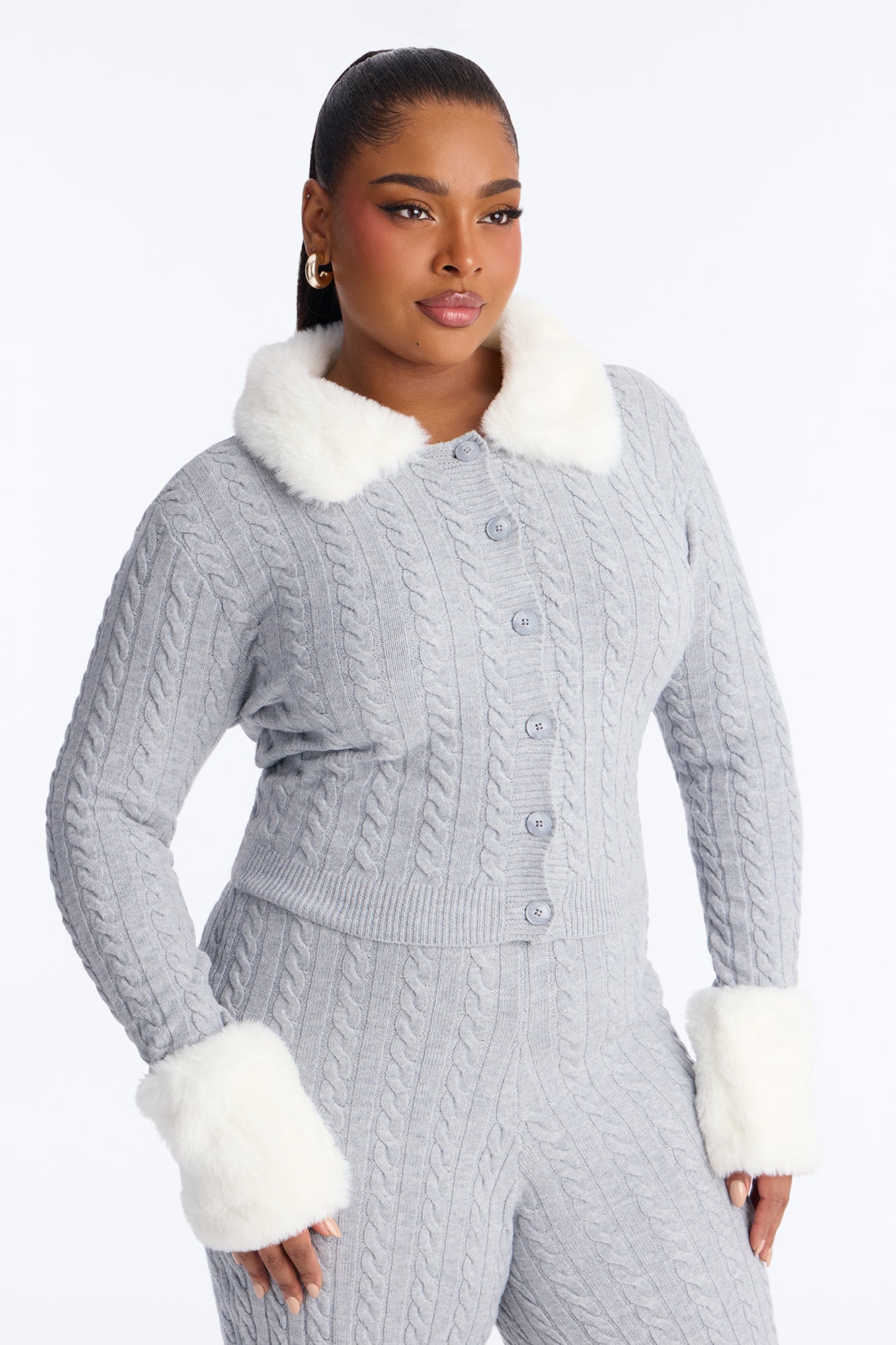 Cozy Vibe Faux Fur Sweater Pant Set - Grey