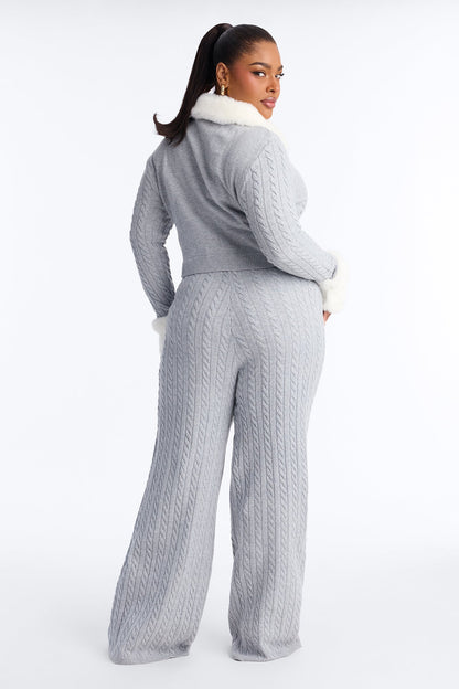 Cozy Vibe Faux Fur Sweater Pant Set - Grey