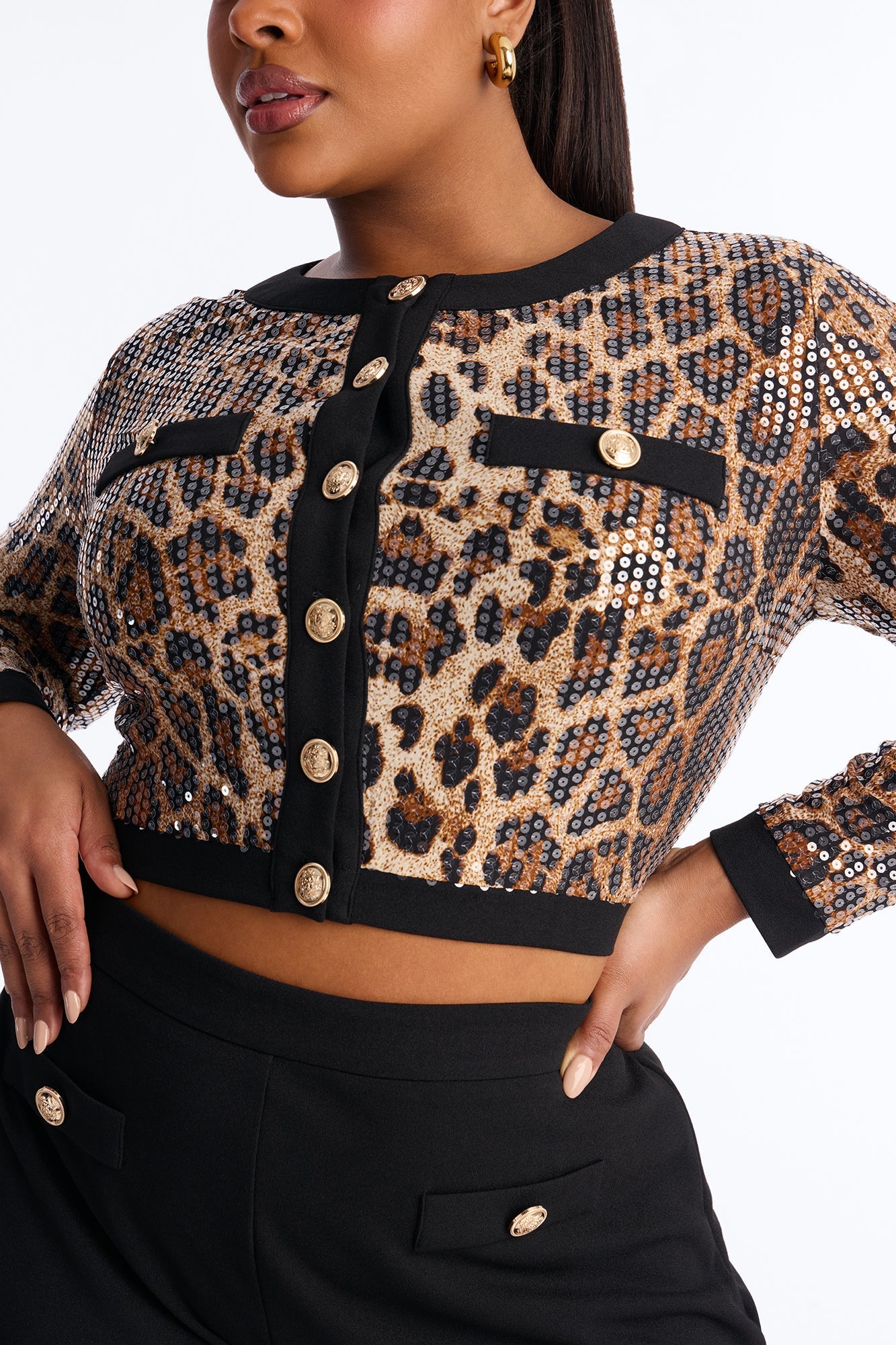 Bridgette Sequin Leopard Cardigan Short Set - Brown