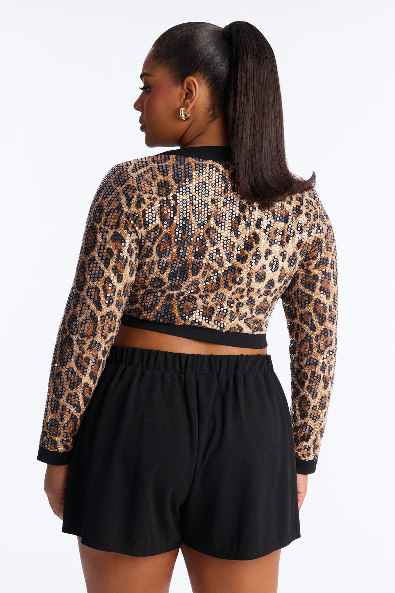 Bridgette Sequin Leopard Cardigan Short Set - Brown