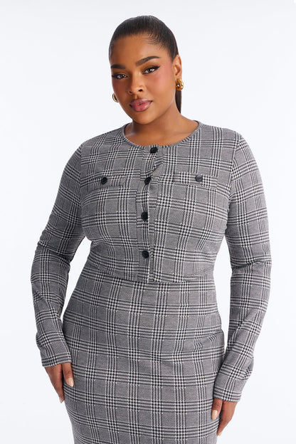 Jaelyn Houndstooth Midi 2 Piece Dress Set - Black/White