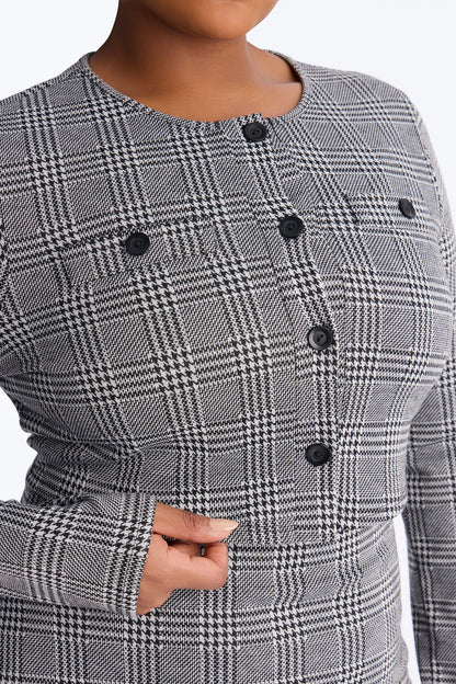 Jaelyn Houndstooth Midi 2 Piece Dress Set - Black/White