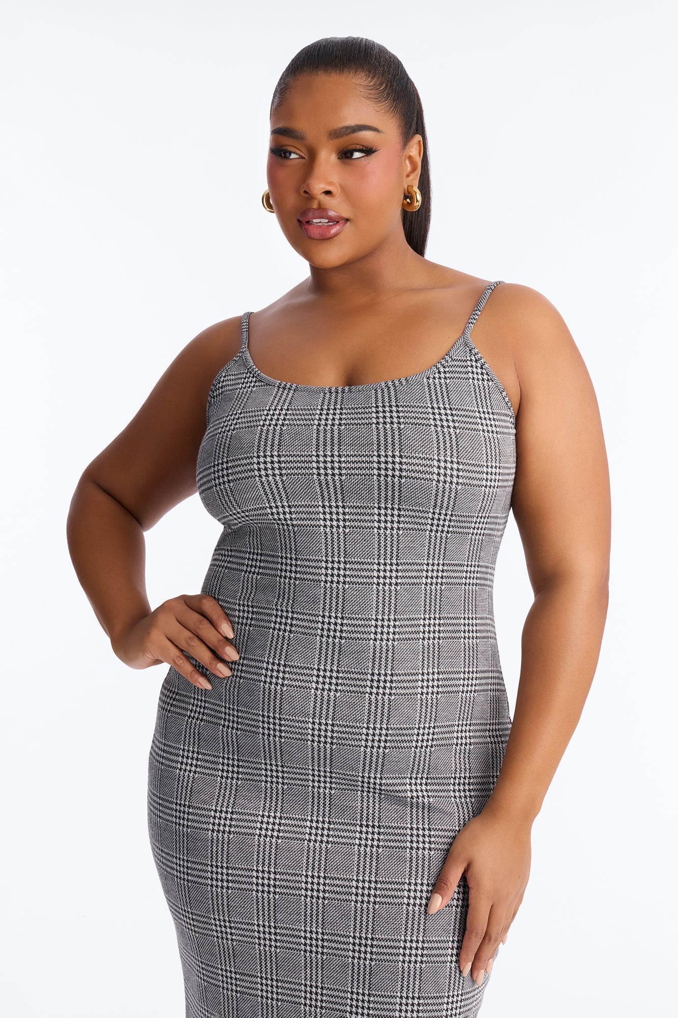 Jaelyn Houndstooth Midi 2 Piece Dress Set - Black/White