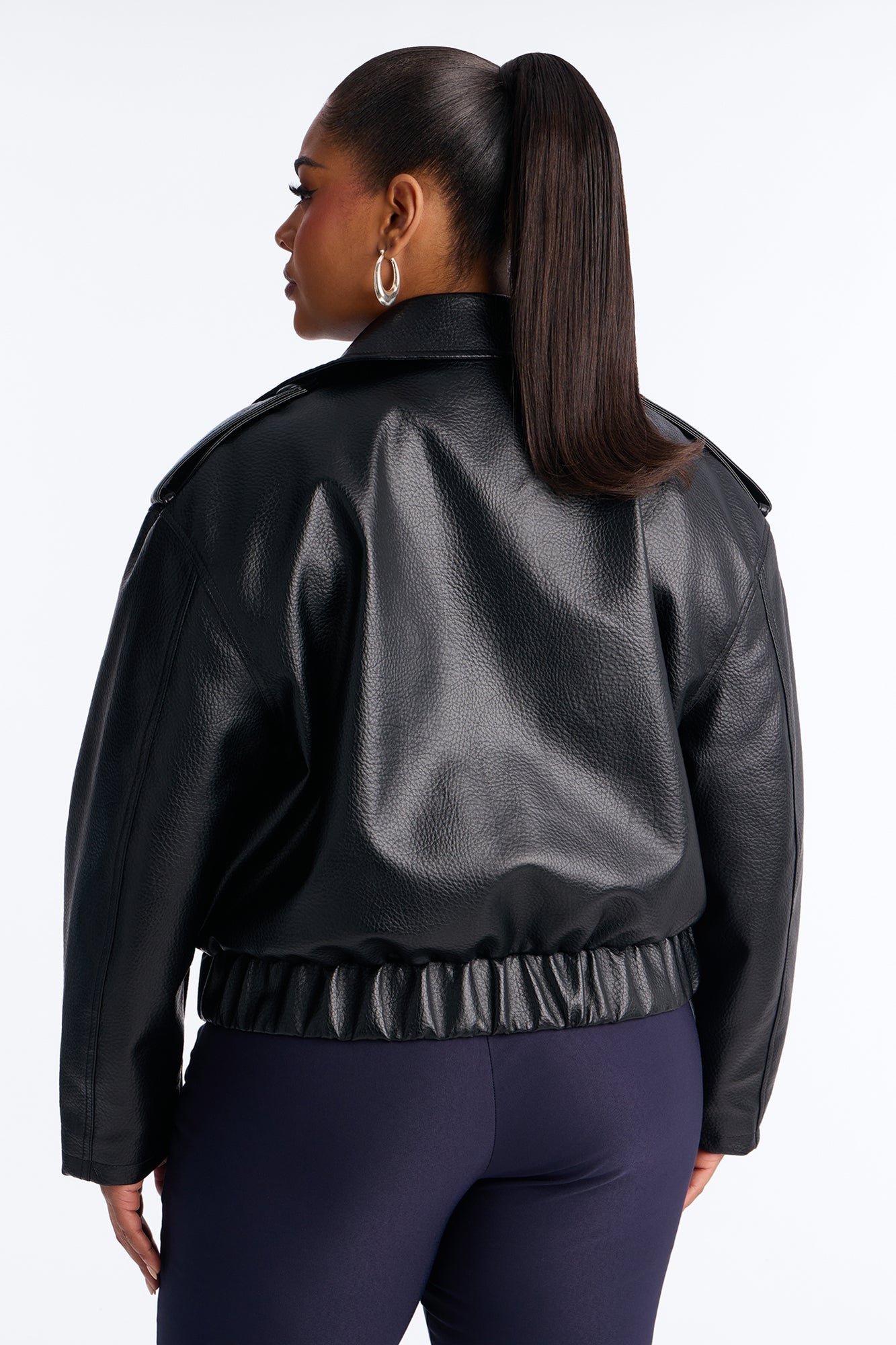 Adrienne Double Breasted Faux Leather Jacket - Black