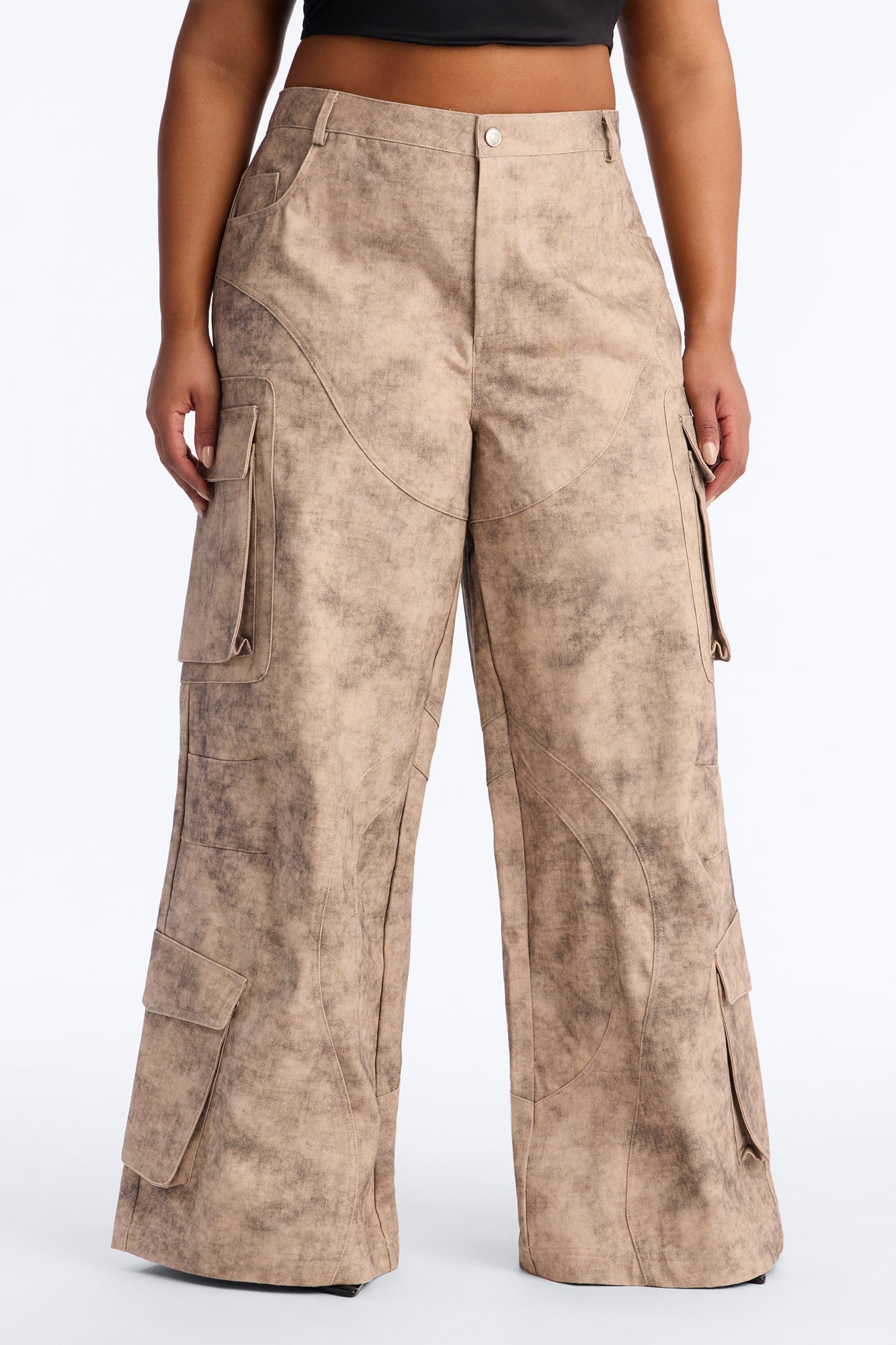 Bold Moves Washed Wide Leg Cargo Pant 33″ - Brown/combo