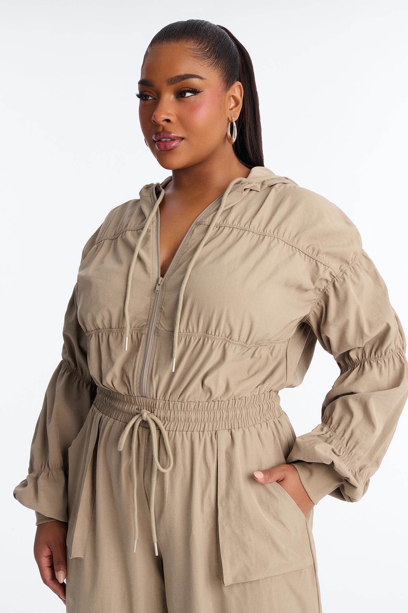 Amelia Hooded Cargo Jumpsuit - Olive