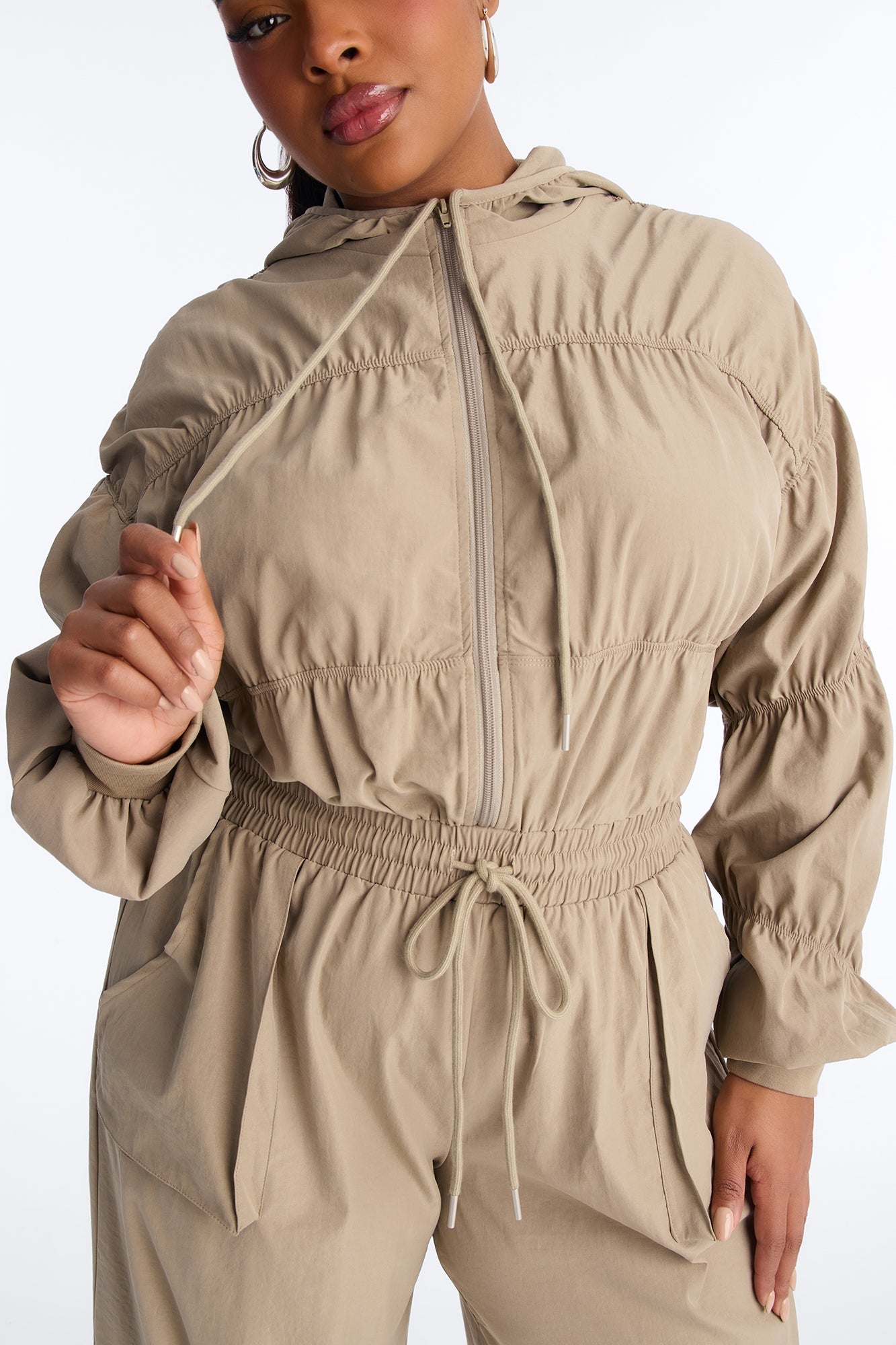 Amelia Hooded Cargo Jumpsuit - Olive