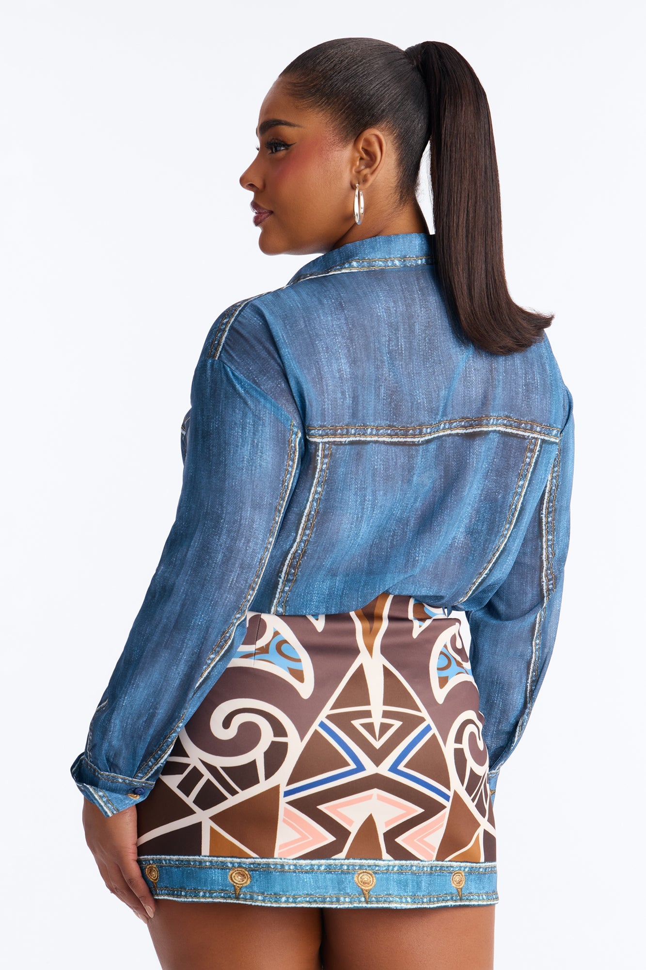 Dharva Denim Print Skirt Set - Blue/combo
