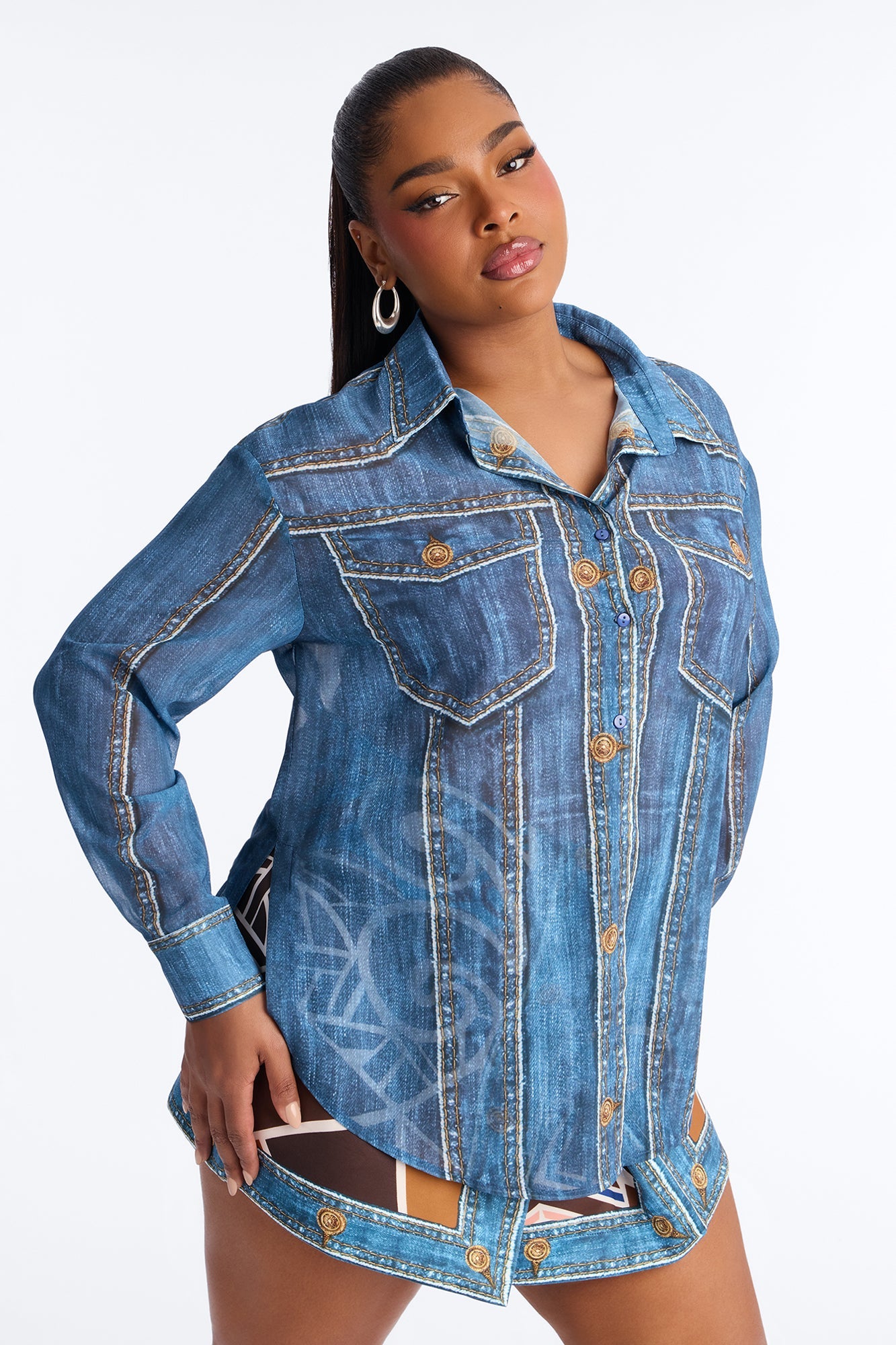 Dharva Denim Print Skirt Set - Blue/combo