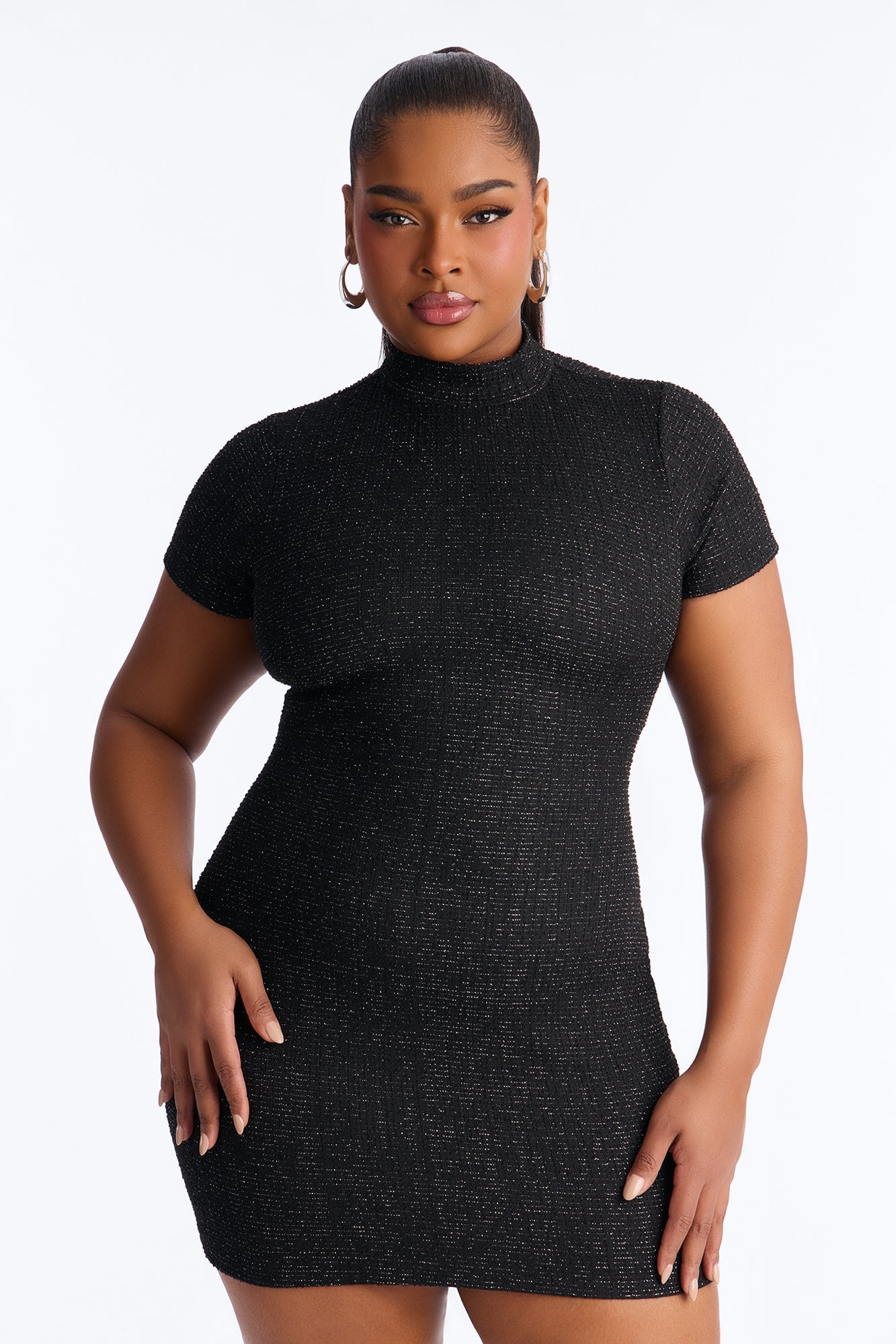Morgan Short Sleeve Tweed Mini Dress - Black
