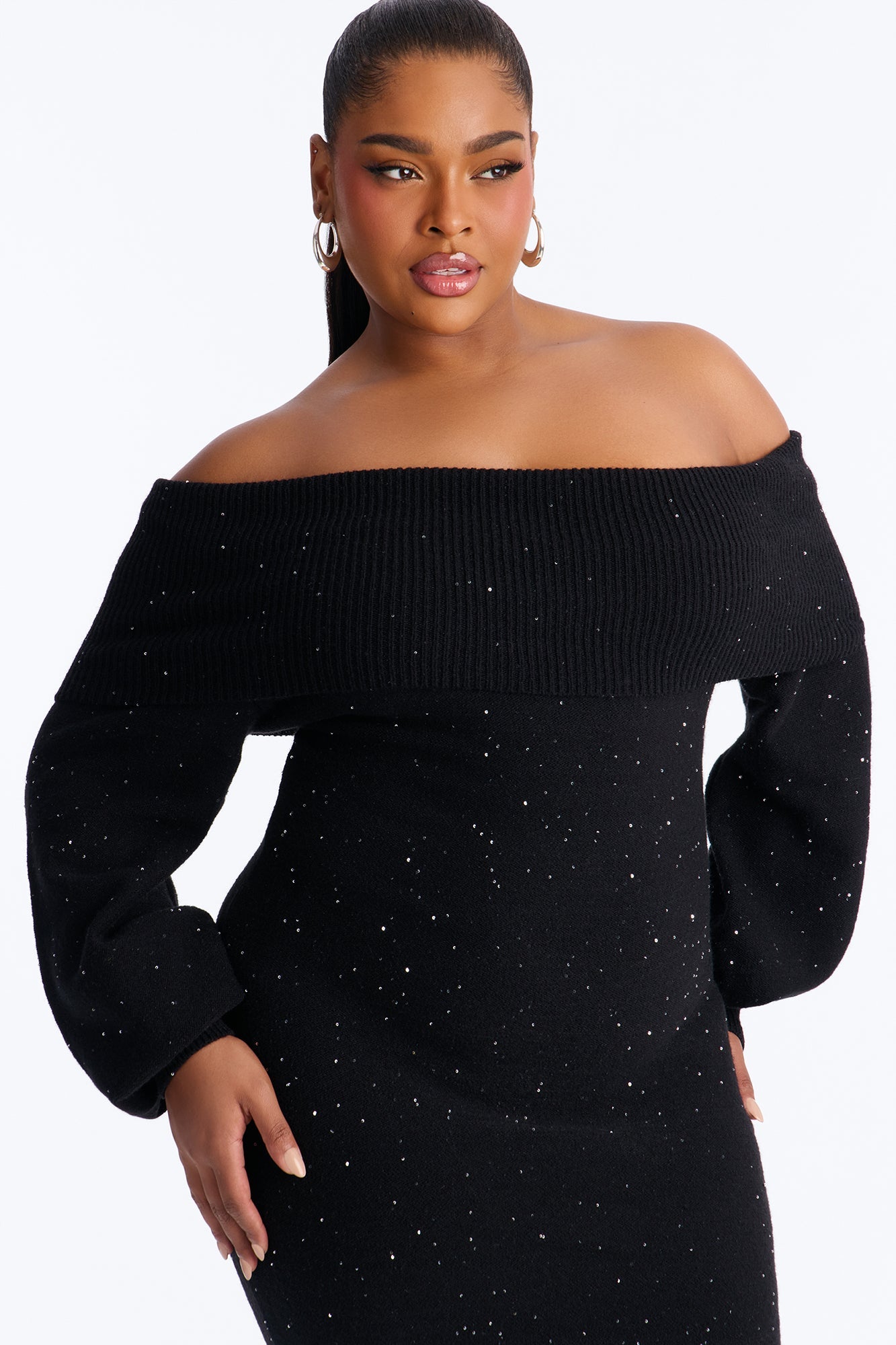 Michelle Embellished Sweater Mini Dress - Black