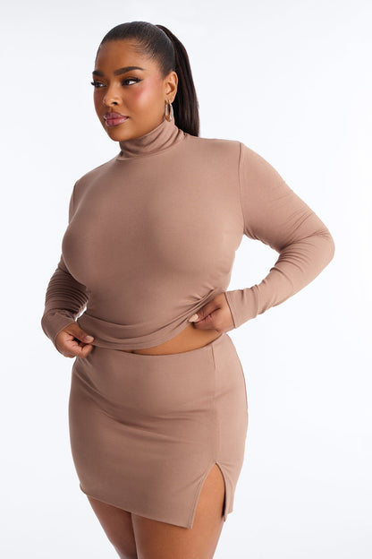 Diana Turtle Neck Skirt Set - Mocha