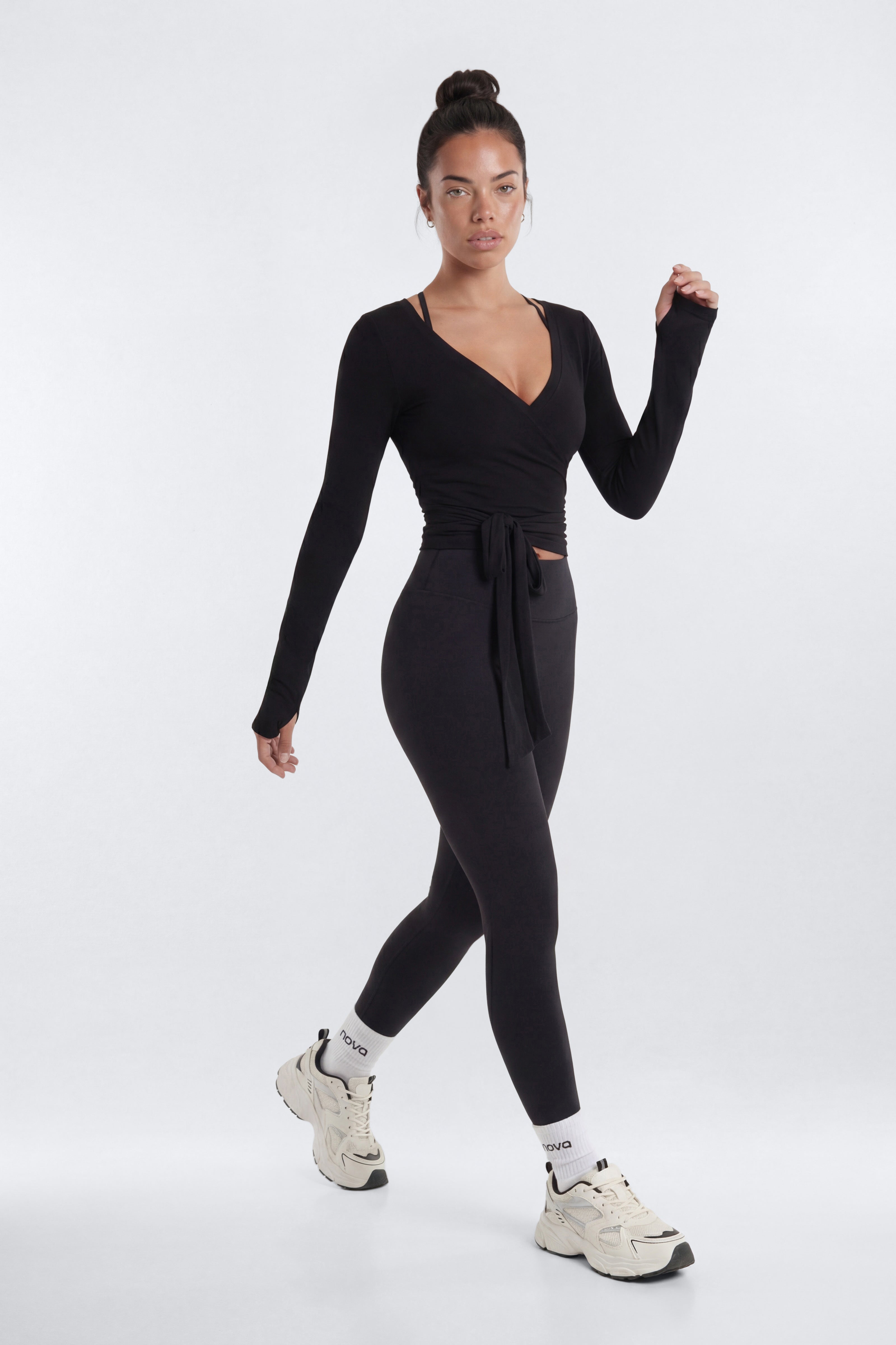 Soft Jersey Surplice Wrap Top - Black
