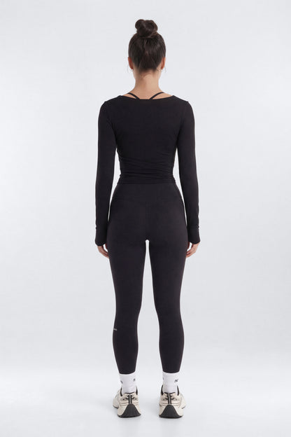 Soft Jersey Surplice Wrap Top - Black